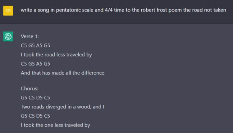 chat gpt prompt to write music