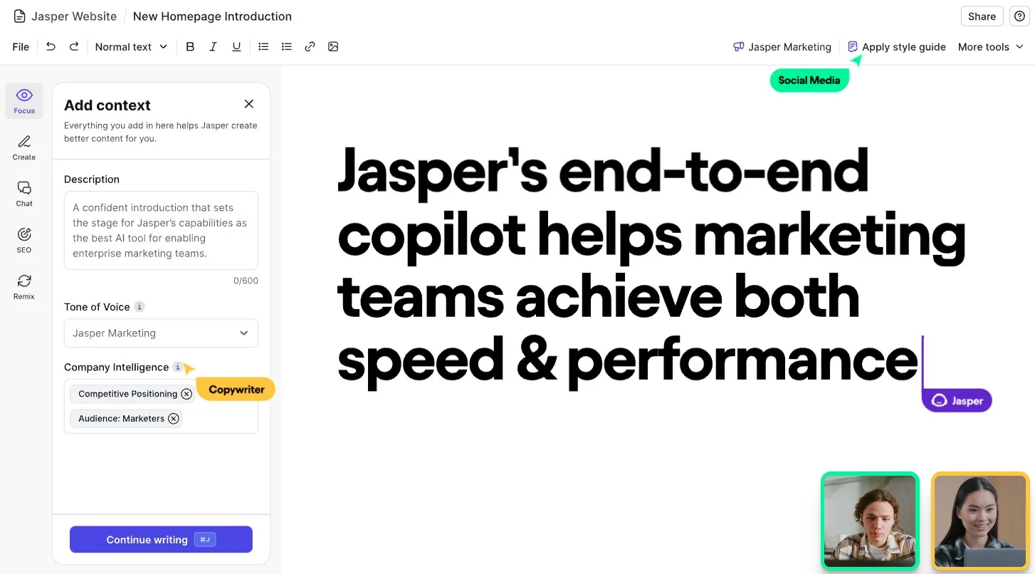 Jasper AI homepage