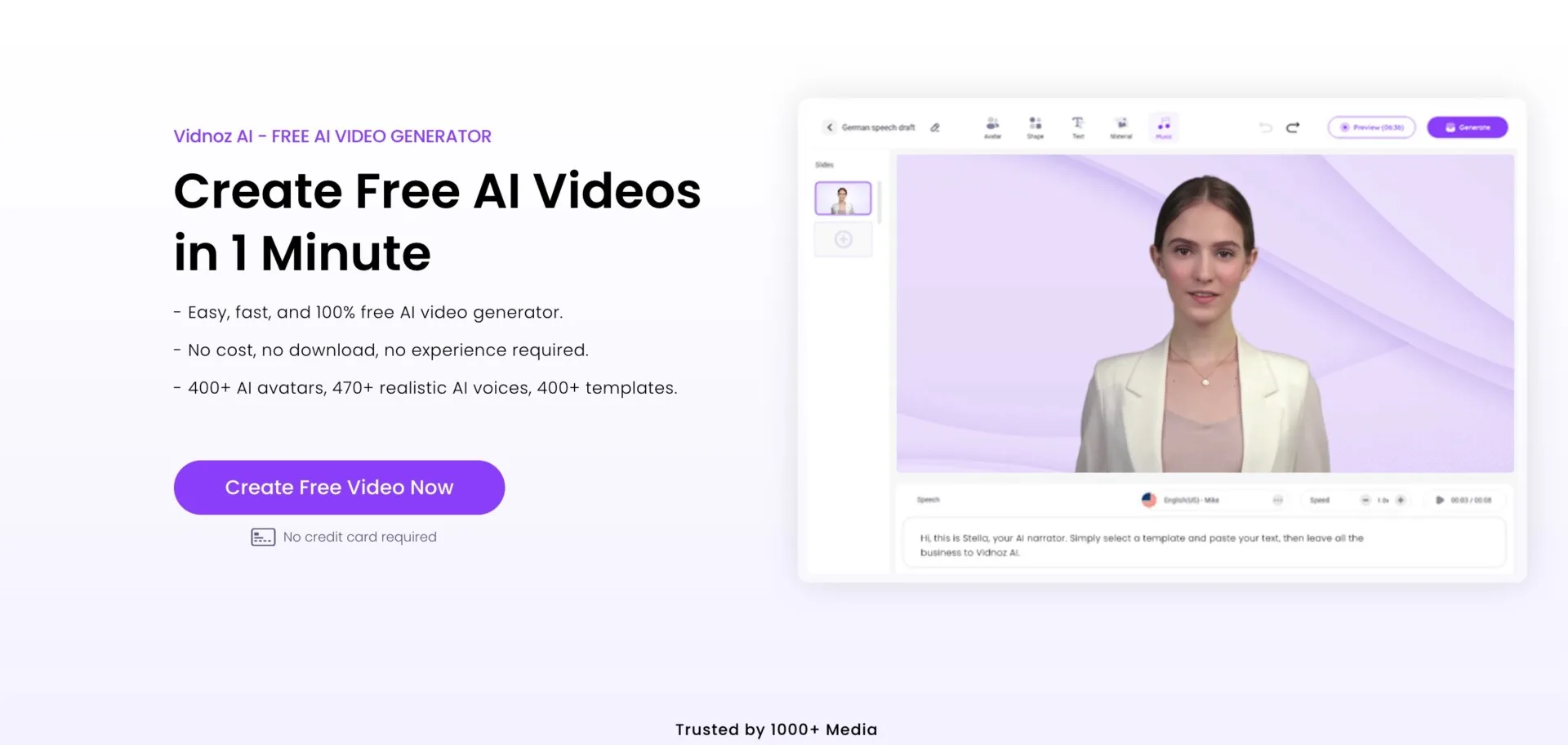 The Exciting Key Features Of Vidnoz AI Video Generator 1 Picture showing how to create free AI video's in one minute!