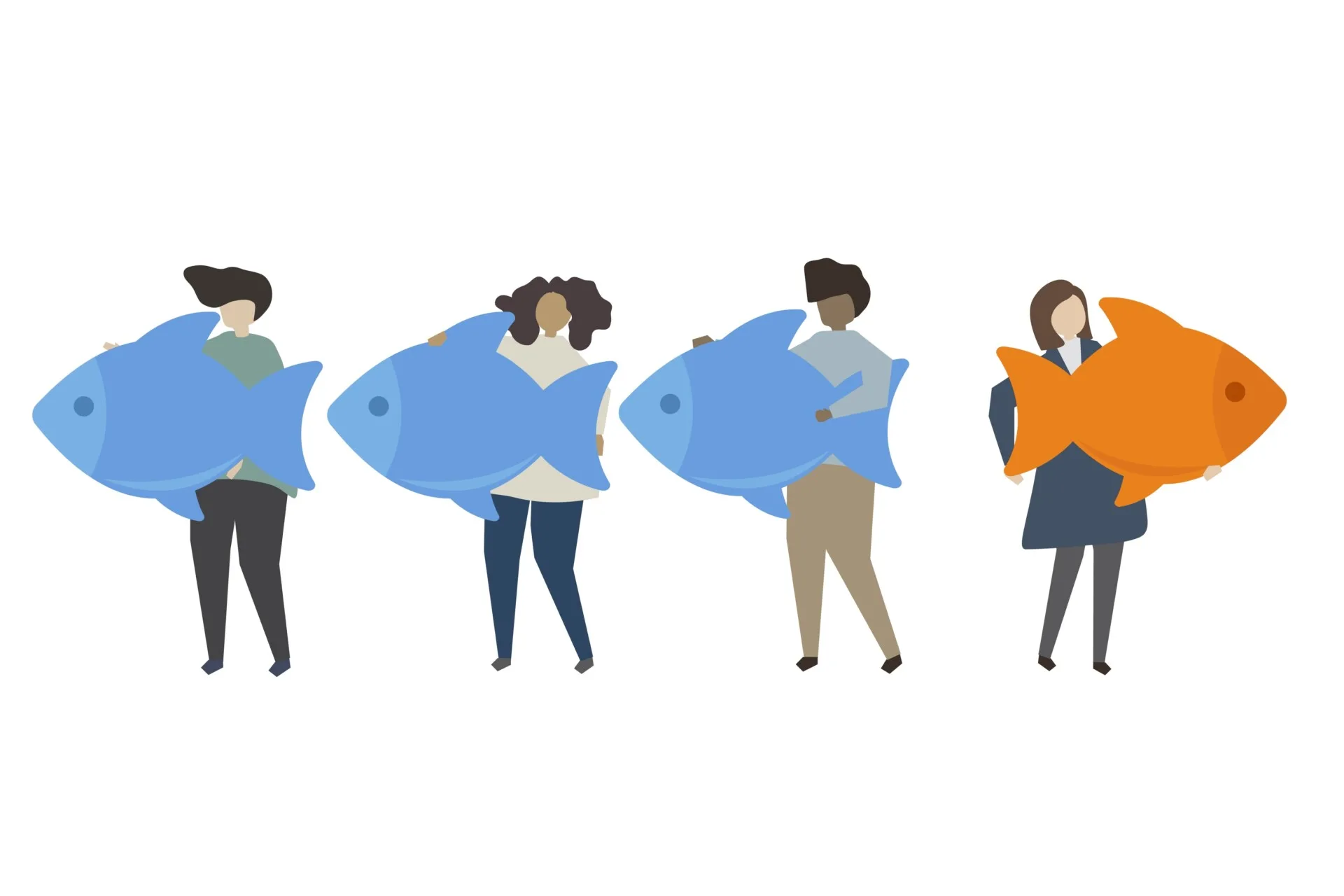 What is Brand Communication: Definition, Strategy & Tips 2 Picture illustrating differentiation through colored fish