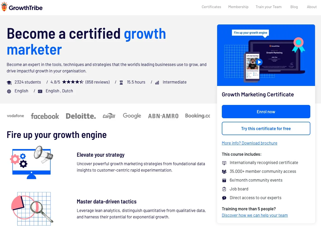 Top Growth Marketing Courses In 2025 To Achieve Your Business Goals Targets! 3 growth tribe website, ''become a certified growth marketer''