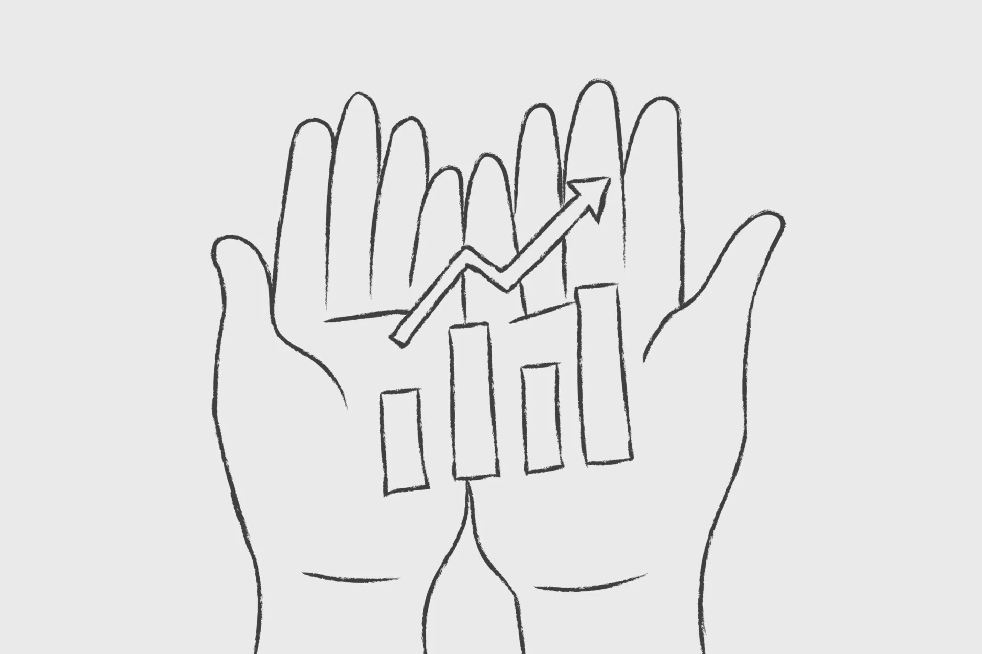 2 hands showing an upwards graph